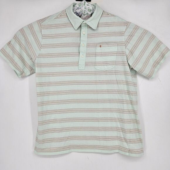 Criquet Shirt Mens Large Mint Striped Golf Polo Performance Pima Cotton L - Picture 1 of 11